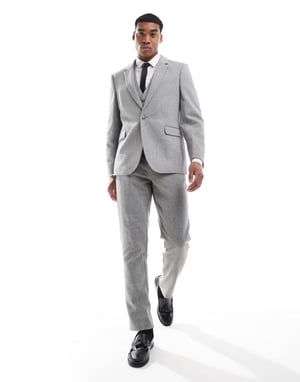 ASOS DESIGN double breasted slim suit jacket with wool in grey barleyweave - CHARCOAL