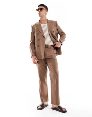 ASOS DESIGN linen blend double breasted regular suit jacket in brown