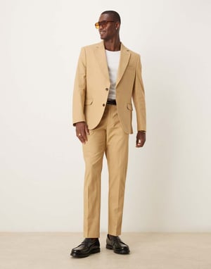 ASOS DESIGN linen blend slim suit jacket in beige
