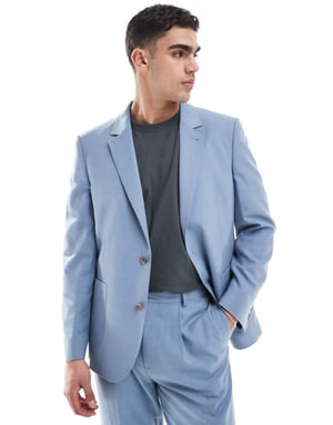 ASOS DESIGN slim cotton blend suit jacket in light blue