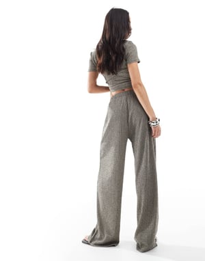 Vero Moda textured plisse wide leg trouser co-ord in white and black spacedye