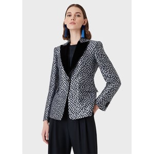 Women's Emporio Armani EA7 Collared Regular Fit Blazer Jacket in Blk/Wht Mlti