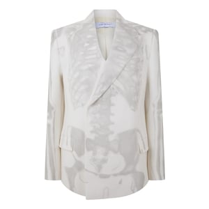 Men's Off White Body Scan Large Genie Denim Jacket in White