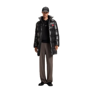 Men's Boss Magnus Solid Patterned Zipped Pocket Overcoat in Black