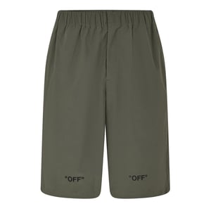 Men's Off White Lettering Casual Shorts in Army Green