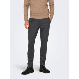 Men's Only Plaid Slim Five Pocket Chinos in Demitasse