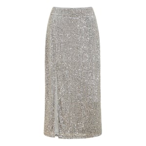 Women's Yumi Silver Sequin Midi Pencil Skirt in Silver