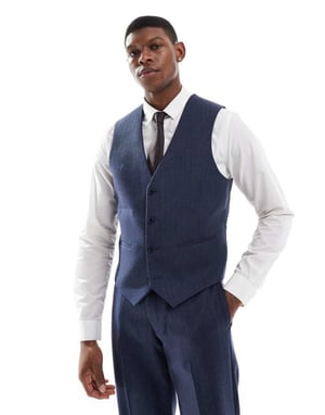 ASOS DESIGN slim suit waistcoat with wool in blue herringbone