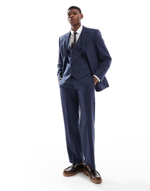 ASOS DESIGN slim suit waistcoat with wool in blue herringbone
