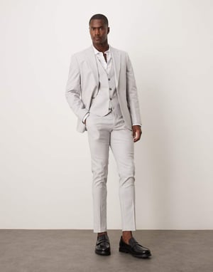 ASOS DESIGN linen blend skinny suit waistcoat in grey