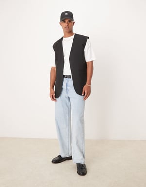 ASOS DESIGN relaxed longline waistcoat in black