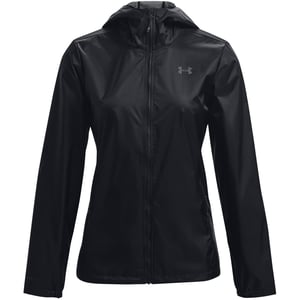 Women's Under Armour Solid Patterned Hooded Zipped Pocket Rain Jacket in Black