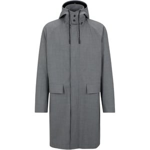 Men's Boss Hooded Snap Button Solid Patterned Over Coat in Silver