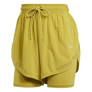 Women's adidas 2 in 1 Fitness Road Shorts with Elasticated Waistband in Green