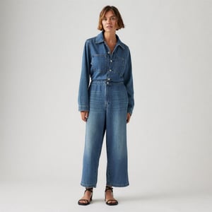Women's Levis Iconic Collared Neck Long Sleeve Solid Patterned Jumpsuit in Stop Flaxing