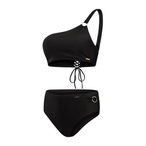 Women's Speedo Asymmetric Tie Front Bikini Set in Black