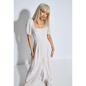 Women's Glamorous White Pink Cluster Ditsy Jumpsuit in White