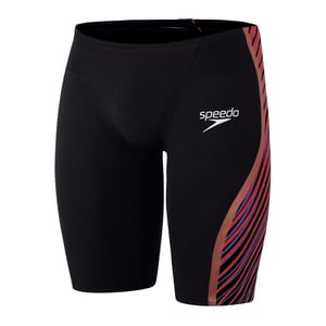 Men's Speedo Stripe Patterned Pre Intent Jammer Short in Black/Red