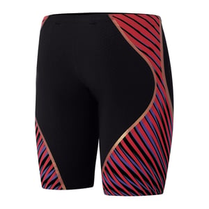 Men's Speedo Stripe Patterned Pre Intent Jammer Short in Black/Red