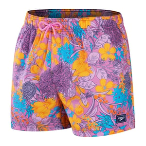 Men's Speedo Floral Patterned Swim Short with Logo Patch in Purple/Yellow