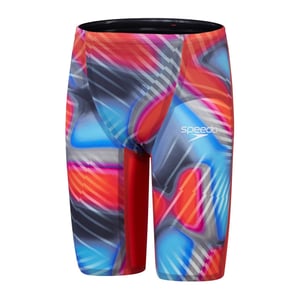 Men's Speedo Valor 2 Abstract Patterned Jammer Short in Red/Blue
