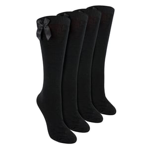 Girls 4 Pack Knee High School Socks with Ribbon Bow | Kids Plain Long Socks