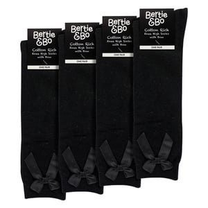 Girls 4 Pack Knee High School Socks with Ribbon Bow | Kids Plain Long Socks