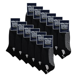12-Pack Heren Bamboe Enkelsokken met Grip | Versterkte Hiel & Teen Zachte Antislip Sokken