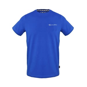 Men's Aquascutum Embroidered Signature Print Crew Neck Short Sleeve T-Shirt in Sky