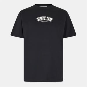 Men's Off White Regular Fit Lettering Crew Neck T-Shirt in Black/White