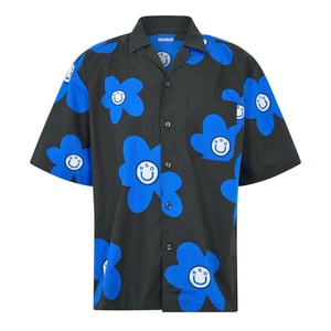 Men's Hugo Patterned Collared Short Sleeve Shirt in Black