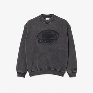Men's Lacoste Embroidered Crew Neck Drop Shoulder Sweatshirt in Black