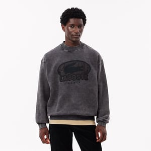 Men's Lacoste Embroidered Crew Neck Drop Shoulder Sweatshirt in Black