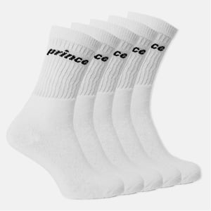 Men's Prince 5 Pack Tennis Lettering Crew Socks in White