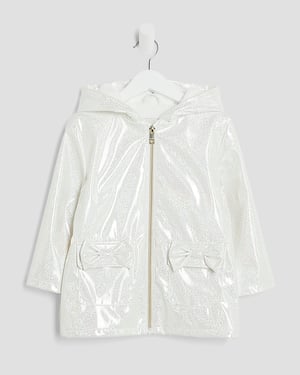 River Island Mini Girls Coat White Bow Glitter Raincoat