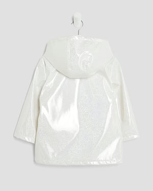 River Island Mini Girls Coat White Bow Glitter Raincoat