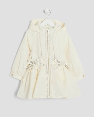 River Island Mini Girls Coat Cream Peplum Hooded Raincoat