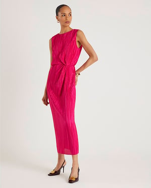 River Island Womens Midi Dress Pink Plisse Knot Side Sleeveless