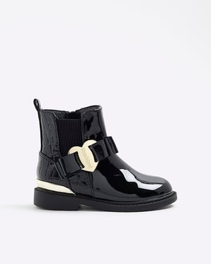 River Island Mini Girls Chelsea Boots Black Heart Bow