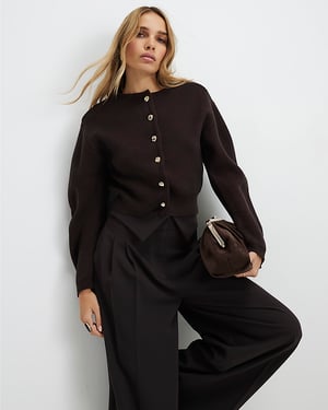 River Island Womens Cardigan Brown Knitted Structured Sleeve