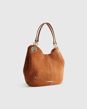 River Island Womens Slouch Shoulder Bag Brown Branded Eyelet