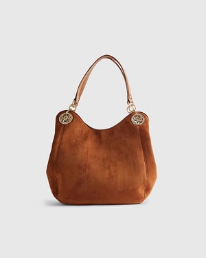 River Island Womens Slouch Shoulder Bag Brown Branded Eyelet