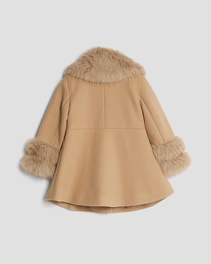 River Island Mini Girls Longline Coat Beige Hooded Padded