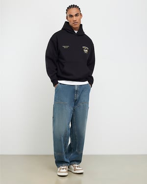 River Island Mens Hoodie Black Oversize Fit Racing Lightweight