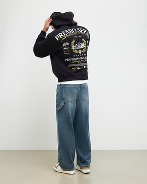 River Island Mens Hoodie Black Oversize Fit Racing Lightweight