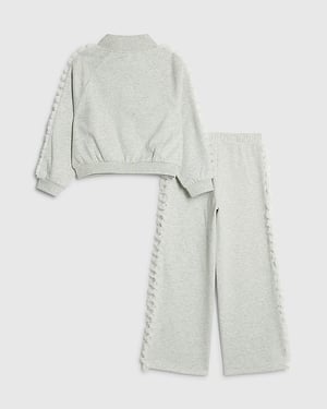 River Island Girls Sweatshirt & Joggers Set Grey Bow Ruffle 2 Piece