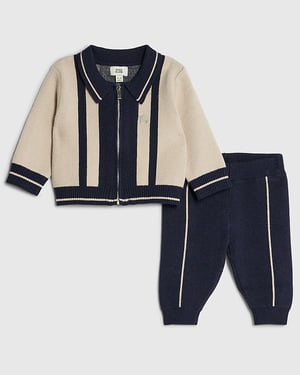River Island Baby Boys Top & Joggers Set Cream Zip Knit 2 Piece