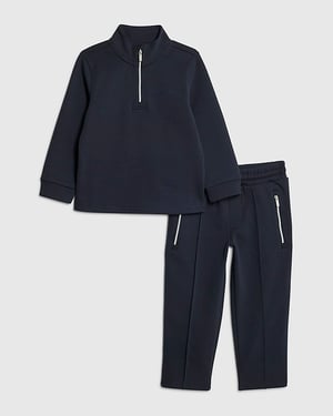 River Island Mini Boys Sweatshirt & Joggers Set Navy Zip 2 Piece
