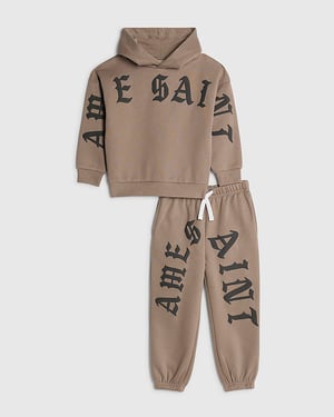 River Island Mini Boys Hoodie & Joggers Set Brown Ame Saint 2 Piece