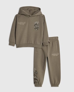River Island Mini Boys Hoodie & Joggers Set Brown Japanese 2 Piece